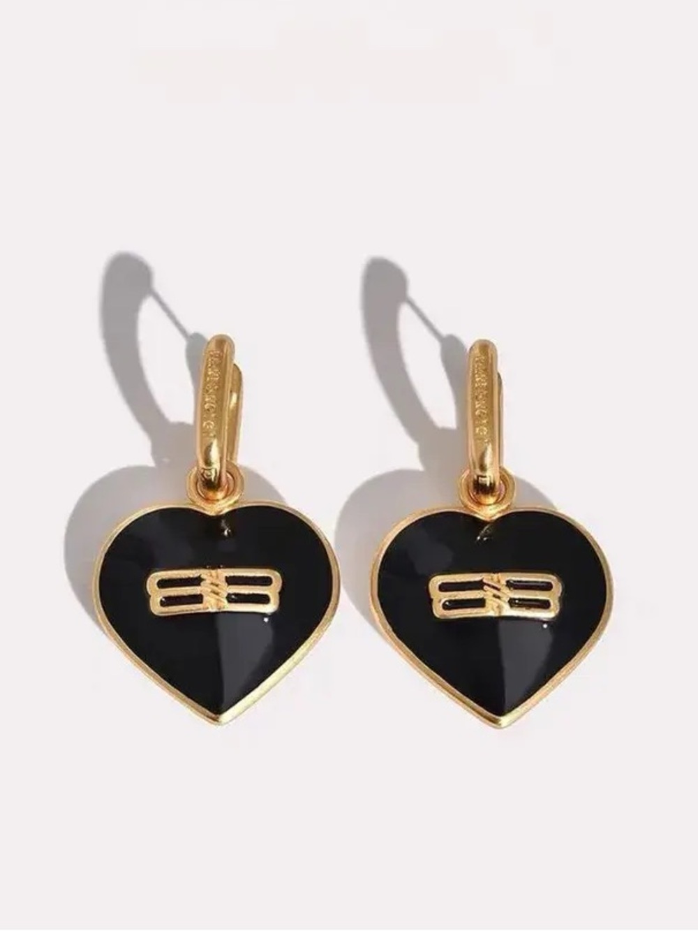 Balenciaga BB Icon Heart Earrings in Black/Gold